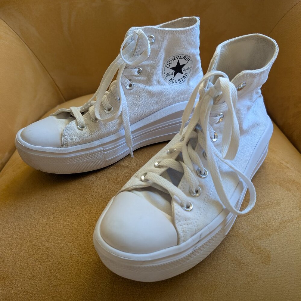 Converse White Canvas Platform High-Top Sneakers Women's All Stars Size 9